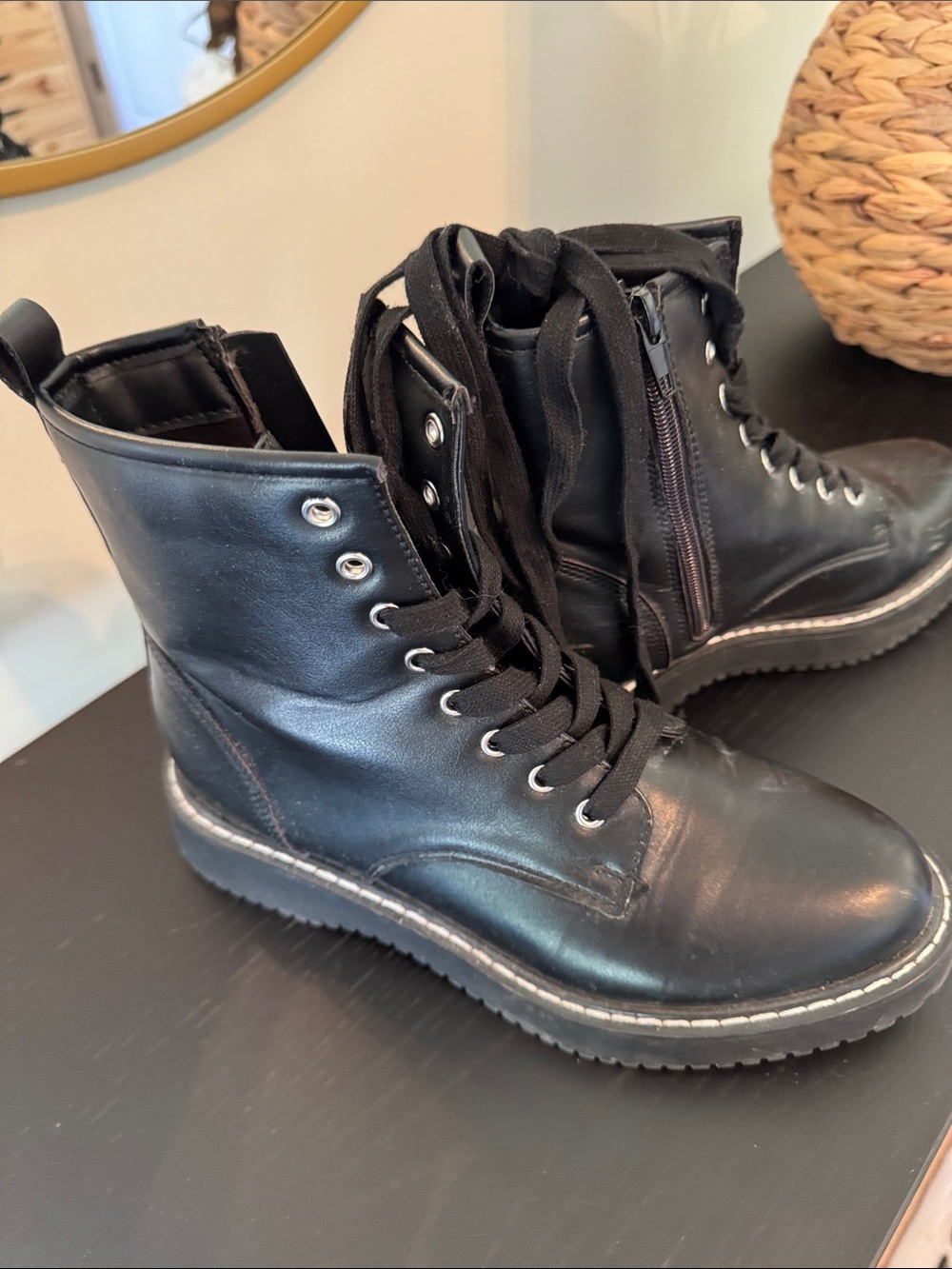 Madden Girl Black Lace-Up Combat Boots